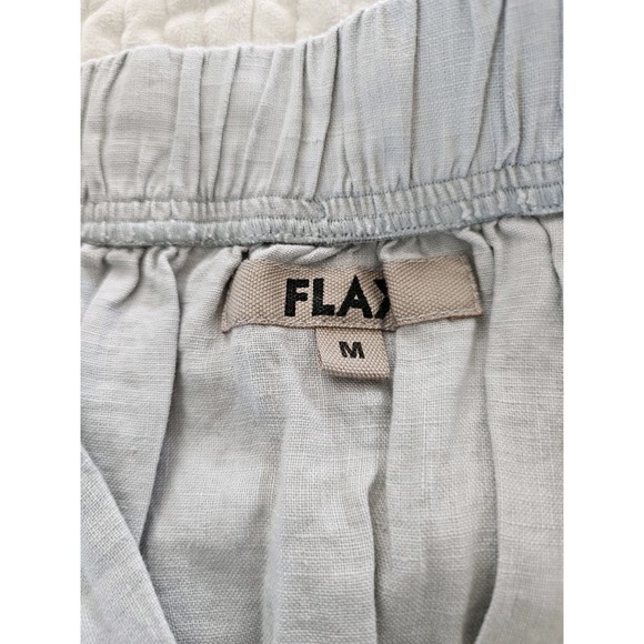 FLAX Lagenlook Maxi Skirt M Gray Linen Elastic Waist  Front Slit - Picture 3 of 4